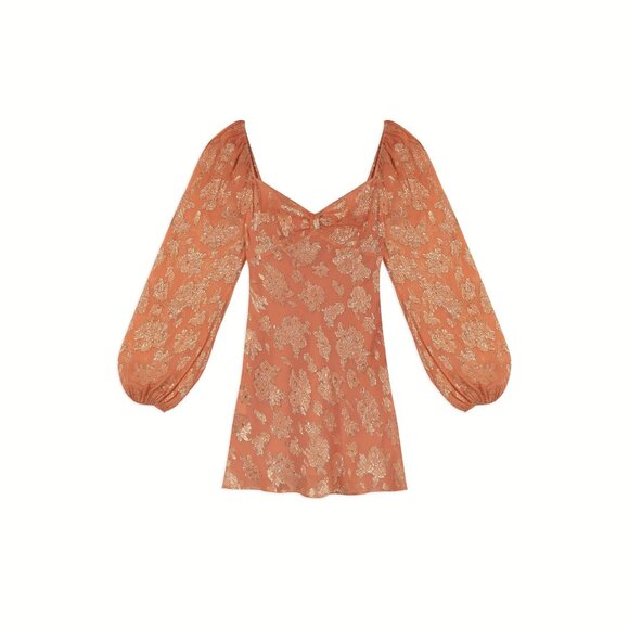 NEW RIXO - Size M, Women's Paris Silk Mini Dress - Lily Metallic Coral - Picture 5 of 5